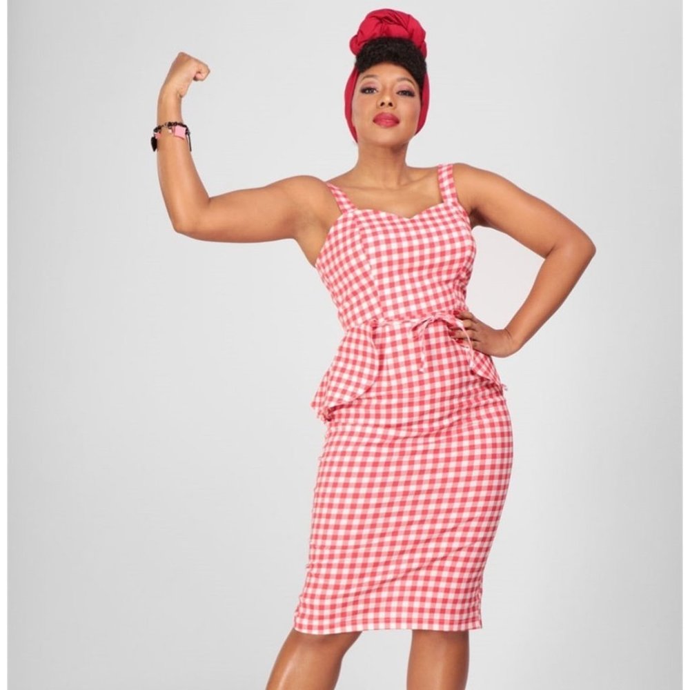 Collectif Womenswear Lilla Gingham Peplum Pencil Dress